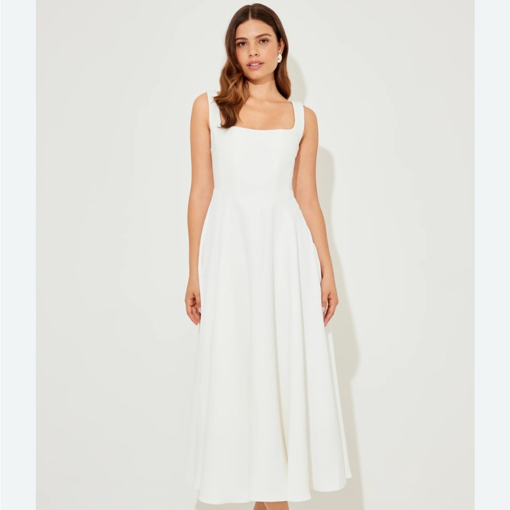 Odd Muse Square Neck Midi Dress - white